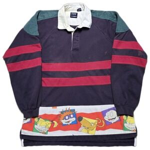 Rare 90s VTG Rugrats Polo Rugby Shirt Mens Large Colorblock Striped Nickelodeon